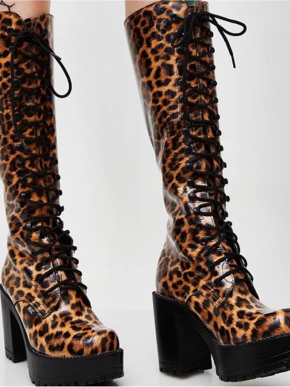 Roc Australia Lash boots in patent leather eopard print - BNWT